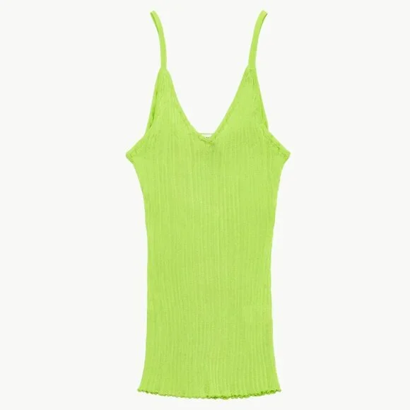 Maryam Nassir Zadeh Blanca Tank Size Large Brat Neon Green Ribbed Knit Top NWT - Picture 1 of 6